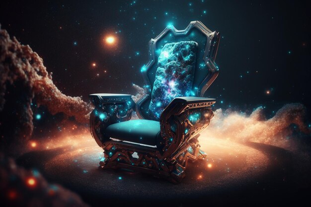 A chair in space with the words " the word " on it "