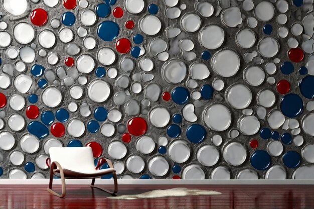 Photo a chair that has a white chair in front of a wall with a red white and blue circle