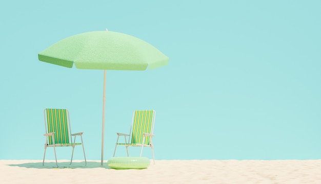 chair and umbrella on beach sand summer background