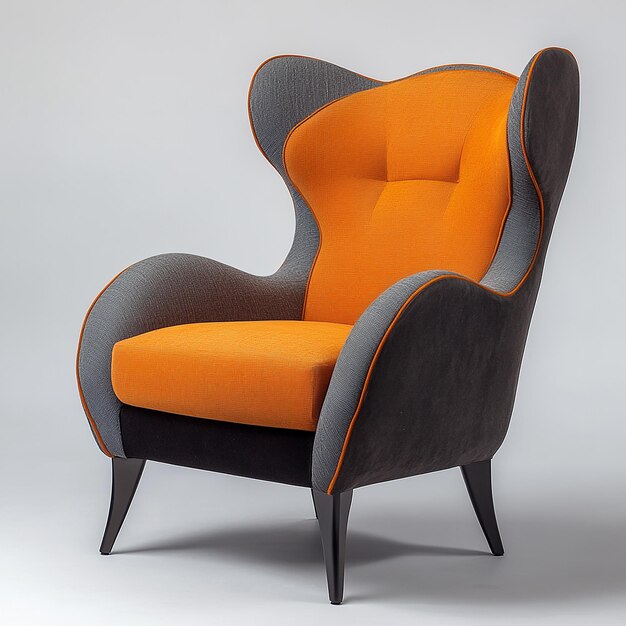 Photo a chair with a black and orange back and a gray and black back