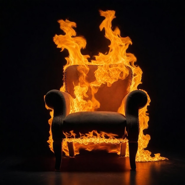 a chair with a flame on it that is lit up