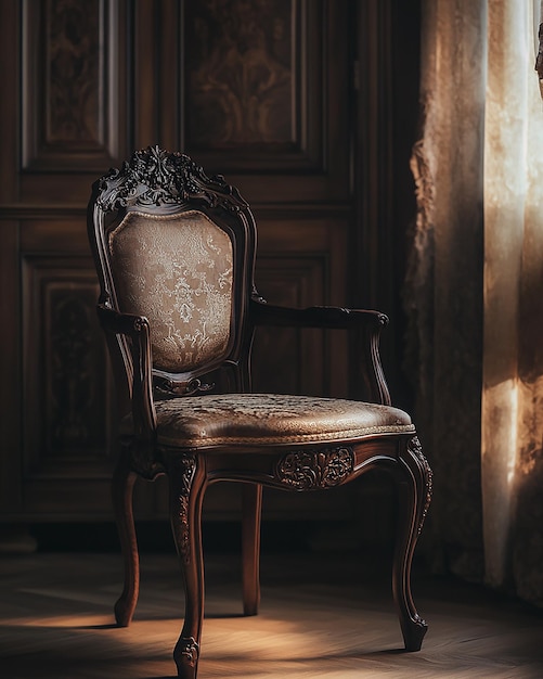 Photo a chair with a floral pattern on the back and the right side of the frame