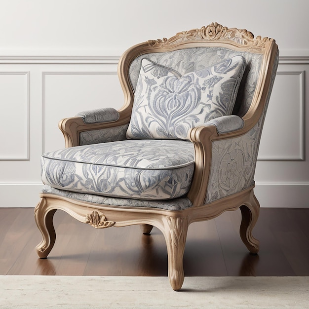 Photo a chair with a floral pattern on the back and the word  the word  on the back