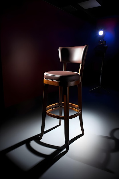 A chair with a leather seat and a light on it