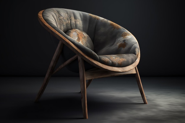 A chair with a rusted cushion in a dark room.