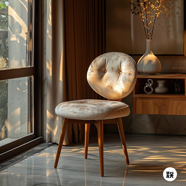 Photo a chair with a white cushion sits in front of a window