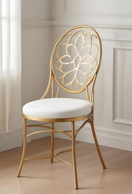 Photo a chair with a white cushion that says quot the back of it quot