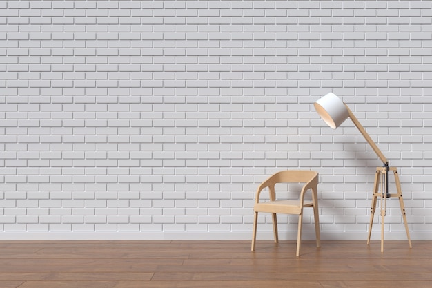 A chair with wooden wall and lamp