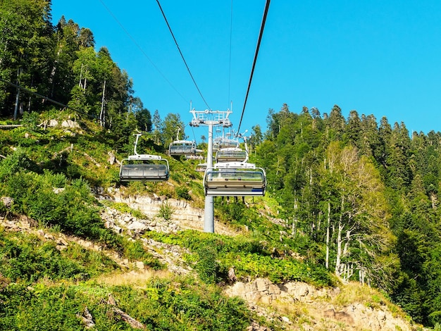 Chairlift high in the mountains in summer