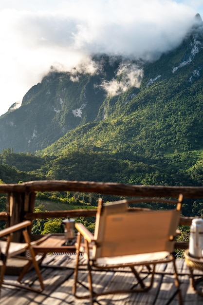 Chairs on the balcony and mountain view