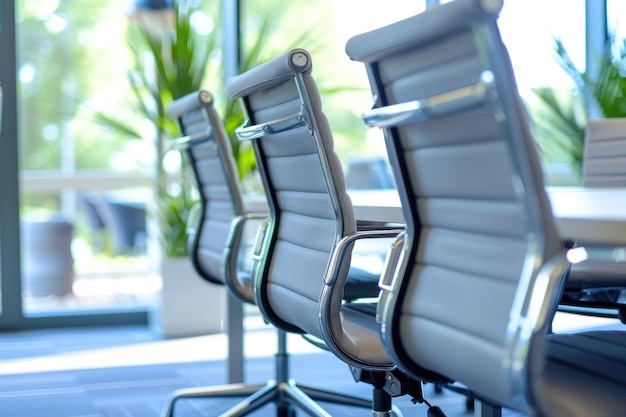 Photo chairs on bright business office corporate workplace