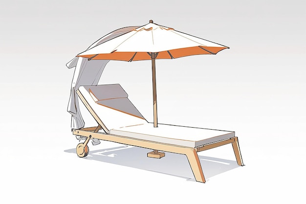 Photo chaise longue with a summer umbrella from the sun black outline on a white background