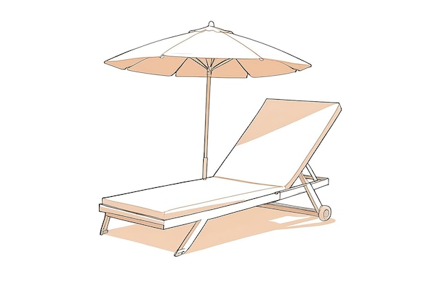 Photo chaise longue with a summer umbrella from the sun black outline on a white background