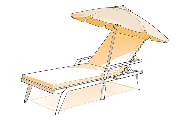 Photo chaise longue with a summer umbrella from the sun black outline on a white background