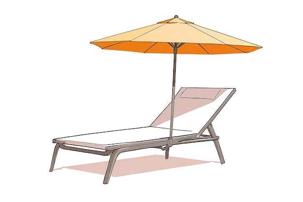 Photo chaise longue with a summer umbrella from the sun black outline on a white background