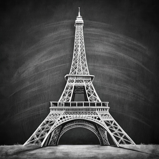 Chalk drawing of the Eiffel Tower on a blackboard with creative details Generative AI