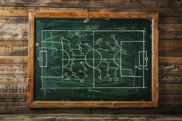 Photo chalk drawing outlines soccer game plan