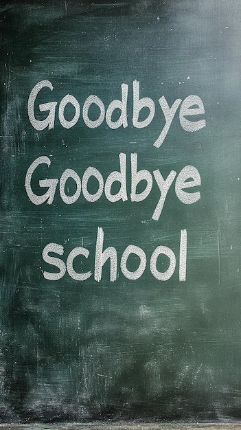 Chalk Inscription Goodbye School on a Clean Green Blackboard