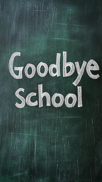 Chalk Inscription Goodbye School on a Clean Green Blackboard