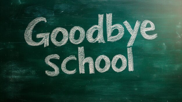 Photo chalk inscription goodbye school on a clean green board