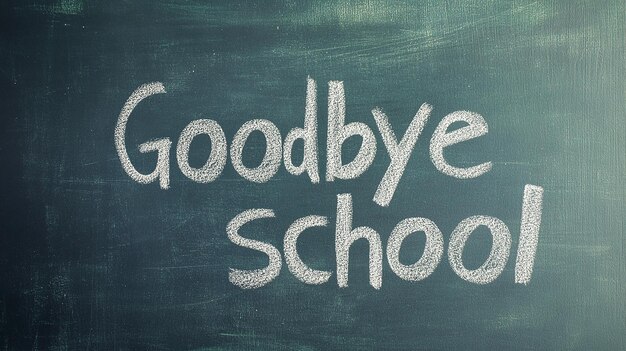 Photo chalk inscription goodbye school on a clean green board