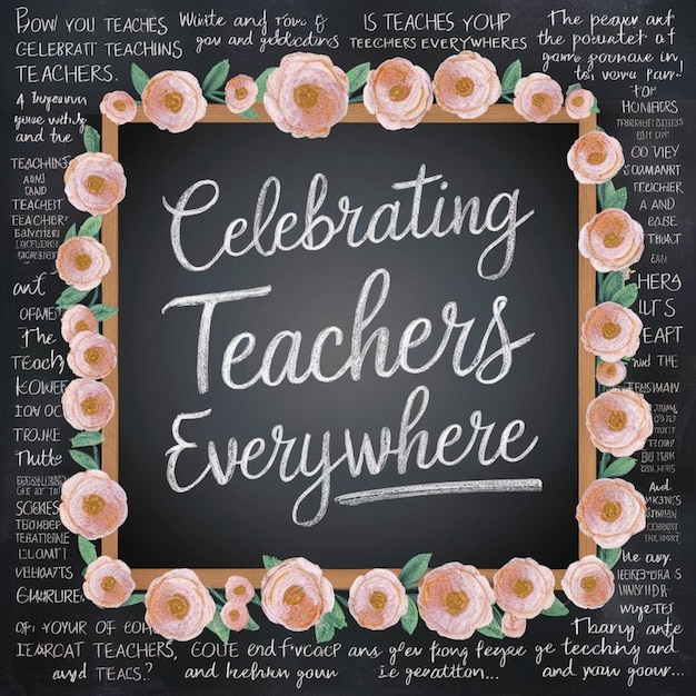 Photo chalk quotes poster for teachers day with floral borde 1