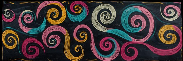 Photo a chalkboard displays vibrant spirals and abstract designs showcasing creativity and imagination during an art activity at a classroom generative ai