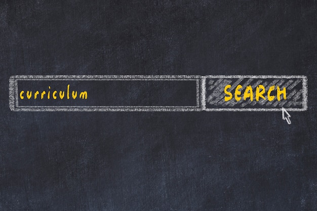 Chalkboard drawing of search browser window and inscription curriculum