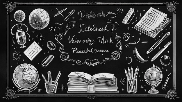 Photo chalkboard sketch of educational elements