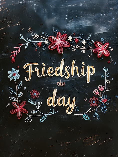 Photo chalkboard text displaying friendship day on white background