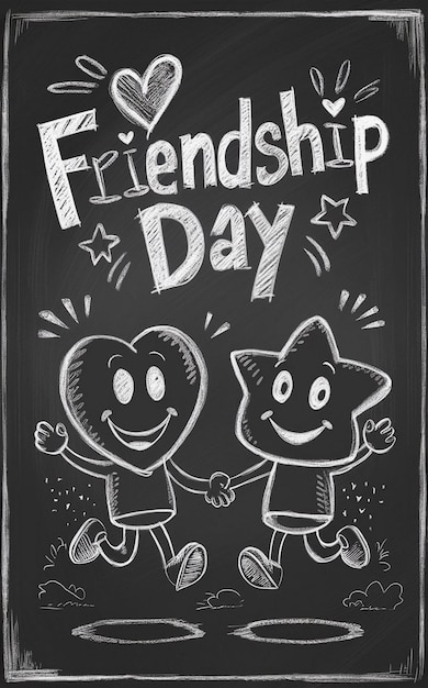 Photo a chalkboard with a cartoon drawing of friends day day day day written on it