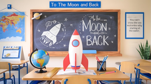 a chalkboard with a chalkboard that says the moon back Back to school theme