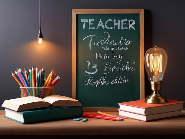 a chalkboard with a chalkboard that says teachers day is written on it