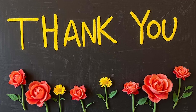 Photo a chalkboard with flowers and a chalkboard saying thank you