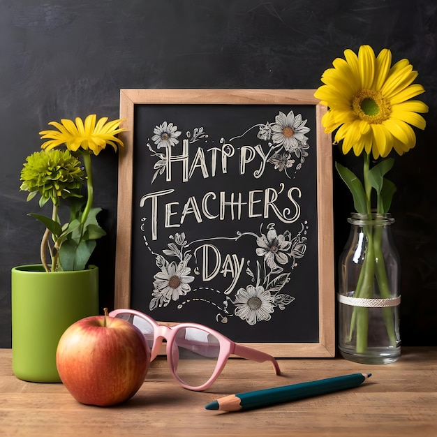 a chalkboard with flowers and a chalkboard that says quot happy day quot