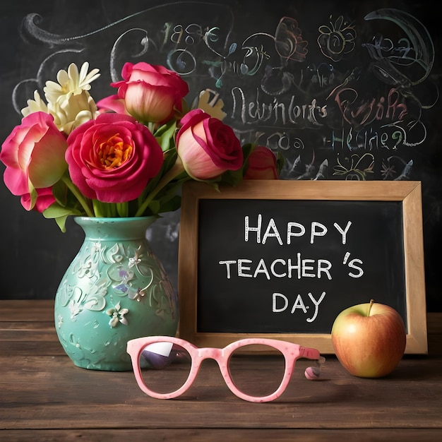 a chalkboard with flowers and a chalkboard that says happy teachers day