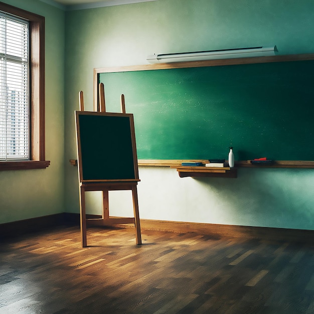 a chalkboard with a green board on the wall and a chalkboard on the wall