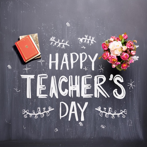 Photo a chalkboard with a message that says happy teachers day