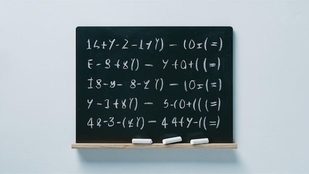 Photo a chalkboard with simple math equations a white chalk on a ledge