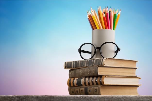 Chalkboard with stack book