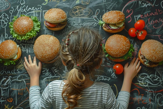 Chalkboard with tasty hamburgers