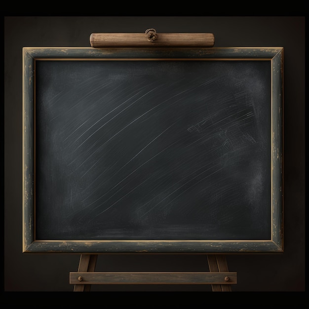 A chalkboard with a wooden frame and a wooden stand generative Ai