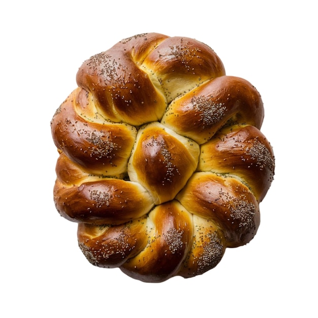 Challah braid with poppy seeds on a plain background