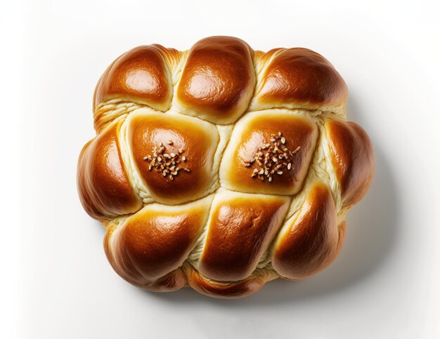 Photo challah bread on white background ai top view