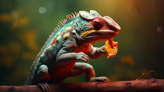 Chameleon animal eating food natural image Generative AI