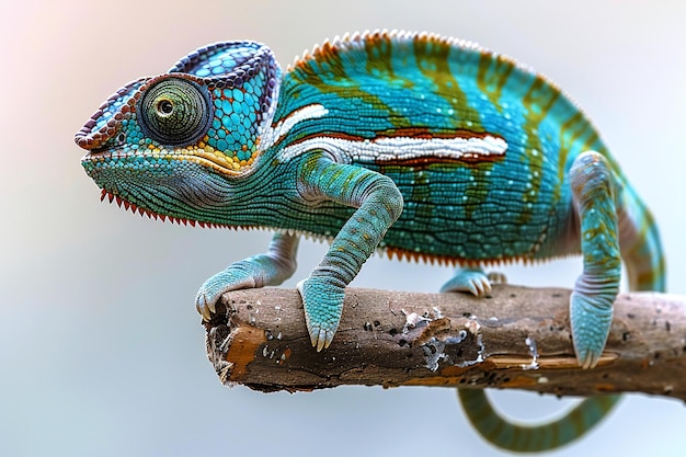 a chameleon is on a branch with a lizard on it