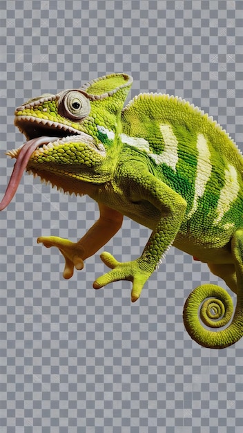 Chameleon side view full body isolate on transparency background PNG