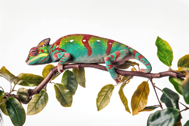 Photo chameleon on a tree branch a species of lizard generative ai