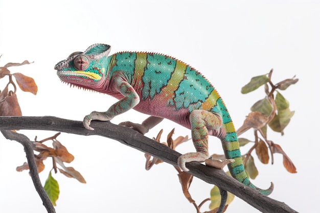 Photo chameleon on a tree branch a species of lizard generative ai