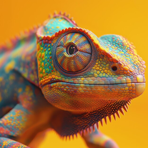 Photo chameleon with close up on yellow background ai